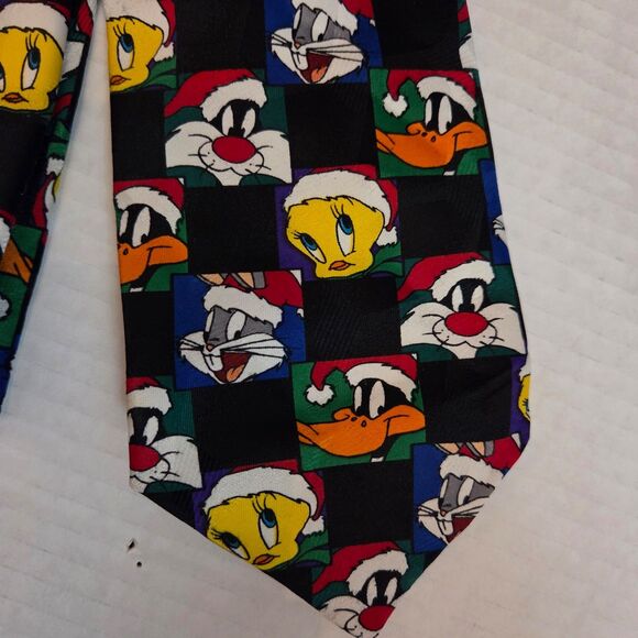 Looney Tunes Vintage Tie Warner Mania Christmas Santa Hat 1996 100% Polyester - Picture 2 of 7